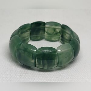 Green Faux Jade Stretch Bracelet Chunky Statement Jewelry